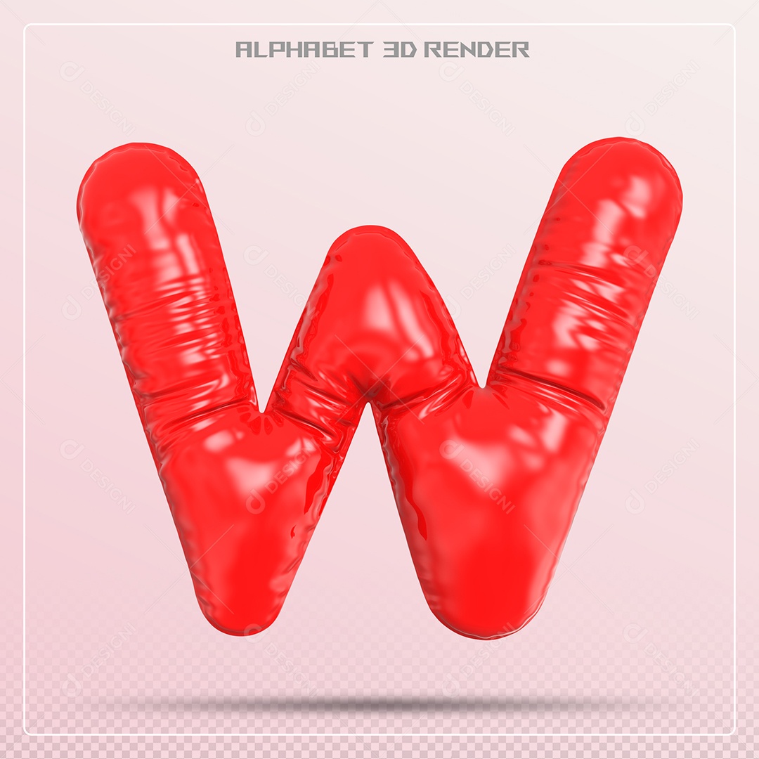Balão Vermelho Letra W Maiúscula Elemento 3D Para Composição PSD