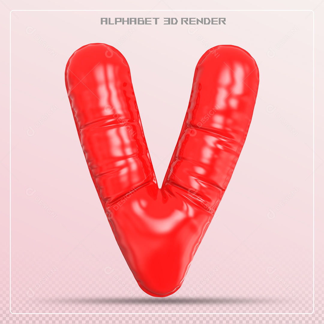 Balão Vermelho Letra V Maiúscula Elemento 3D Para Composição PSD