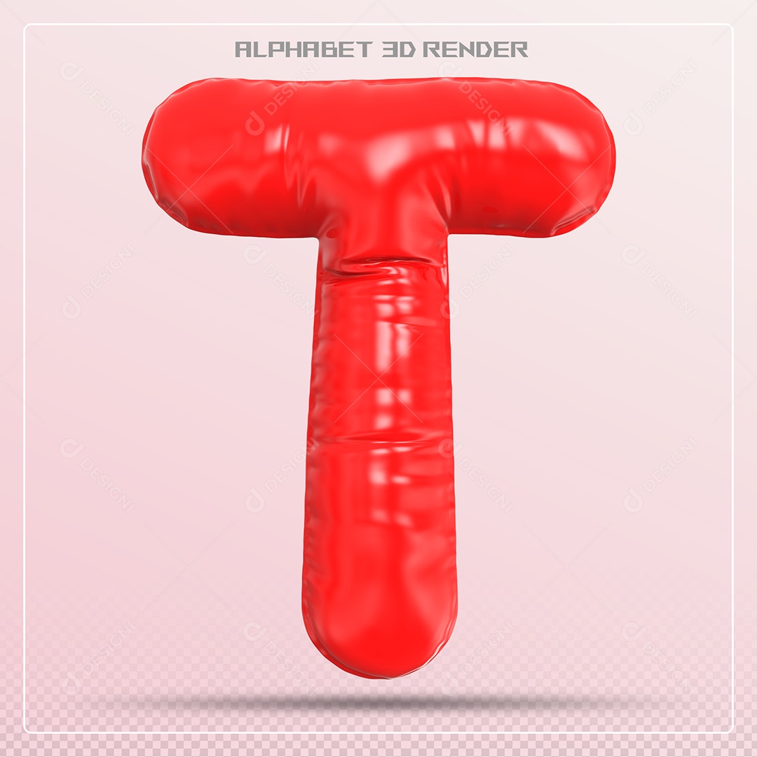 Balão Vermelho Letra T Maiúscula Elemento 3D Para Composição PSD