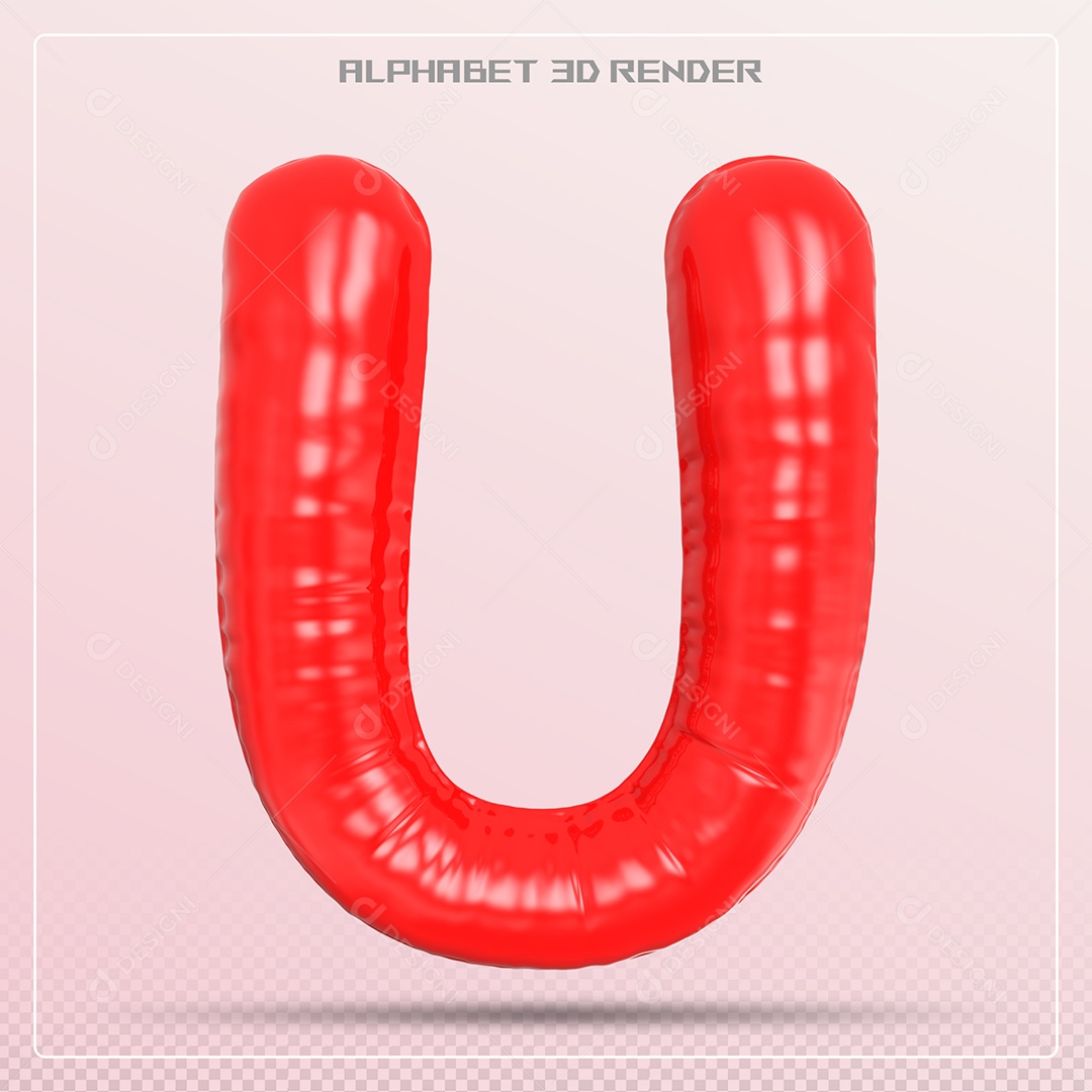 Balão Vermelho Letra U Maiúscula Elemento 3D Para Composição PSD