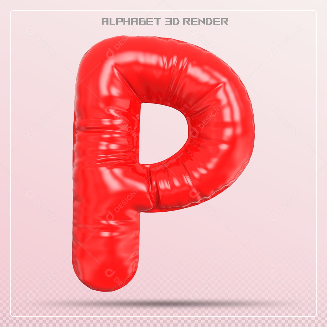 Balão Vermelho Letra P Maiúscula Elemento 3D Para Composição PSD