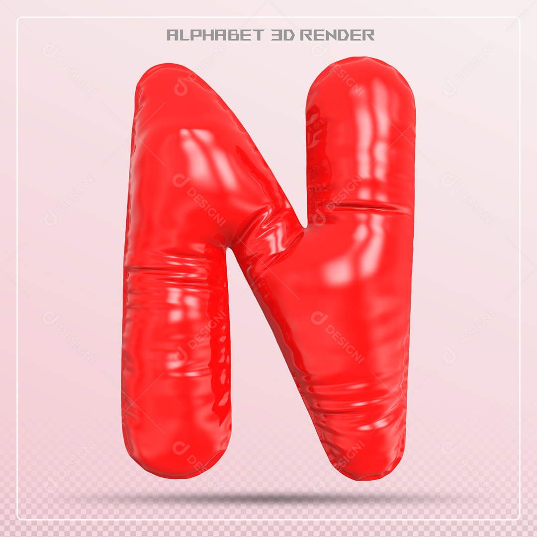 Balão Vermelho Letra N Maiúscula Elemento 3D Para Composição PSD