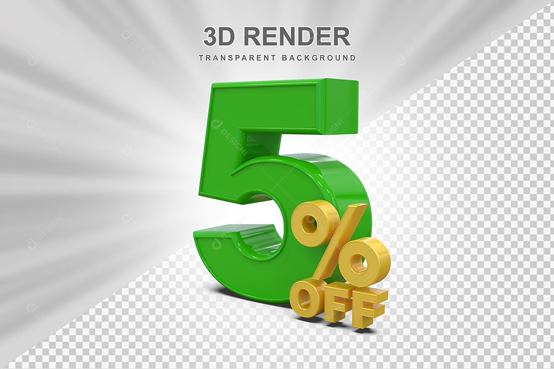 Número 3D 5% Verde e Amarelo Elemento Para Composição PSD