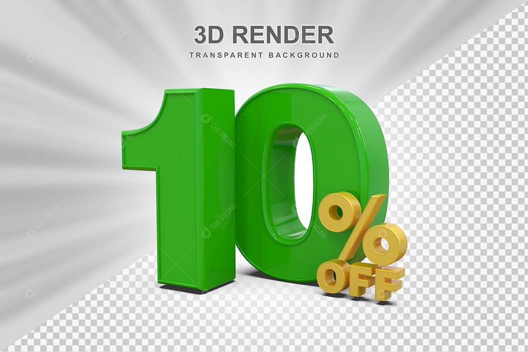 Número 3D 10% Verde e Amarelo Elemento Para Composição PSD