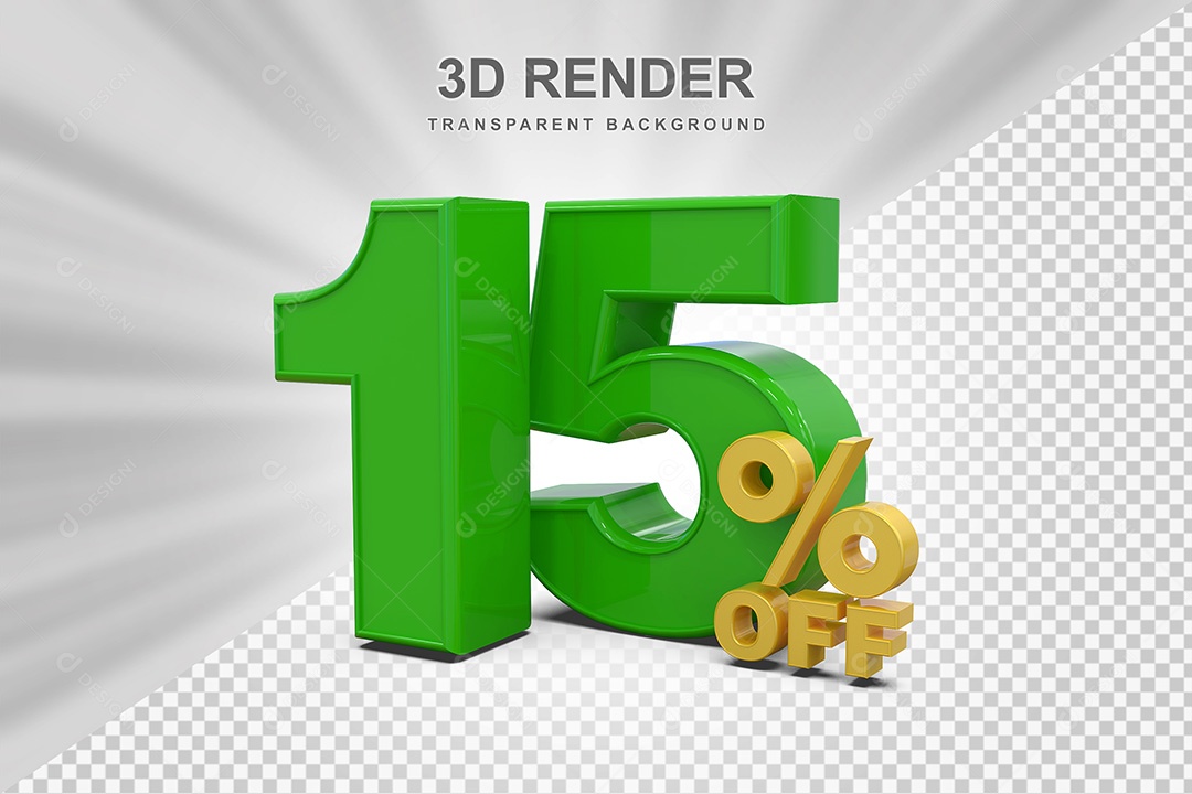 Número 3D 15% Verde e Amarelo Elemento Para Composição PSD
