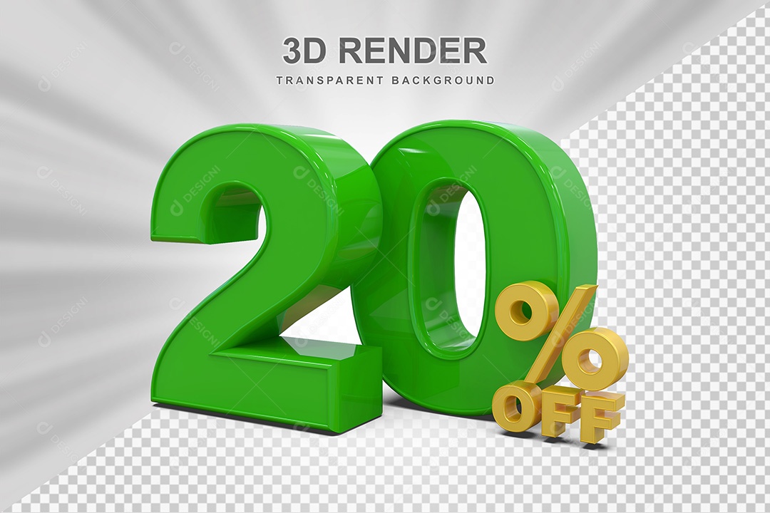 Número 3D 20% Verde e Amarelo Elemento Para Composição PSD