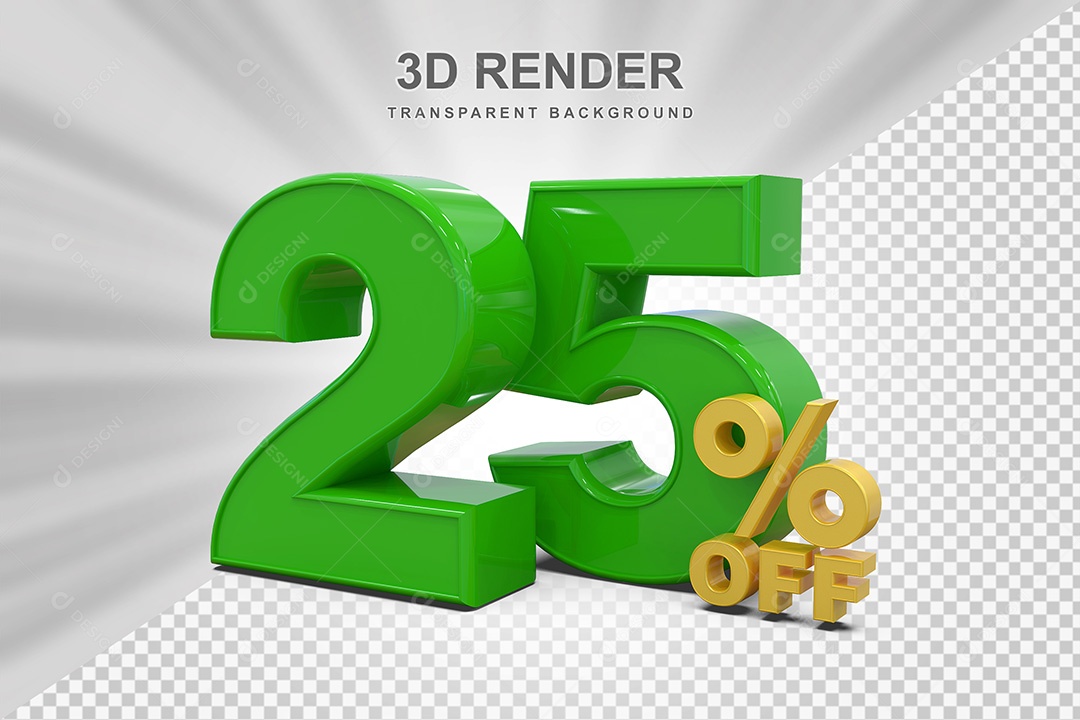 Número 3D 25% Verde e Amarelo Elemento Para Composição PSD
