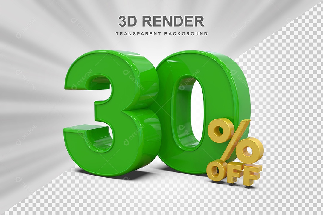 Número 3D 30% Verde e Amarelo Elemento Para Composição PSD