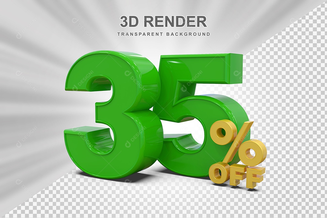 Número 3D 35% Verde e Amarelo Elemento Para Composição PSD
