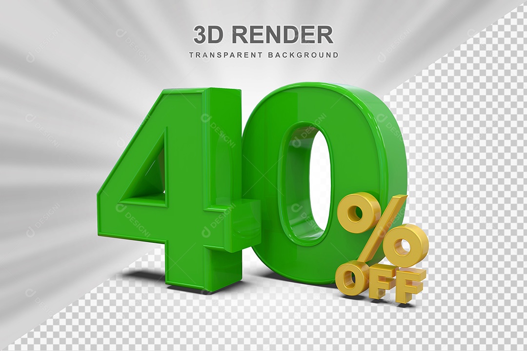 Número 3D 40% Verde e Amarelo Elemento Para Composição PSD