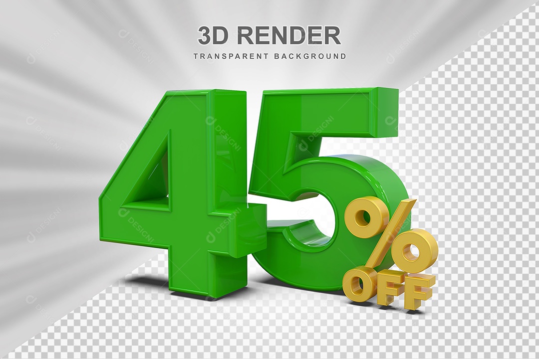 Número 3D 45% Verde e Amarelo Elemento Para Composição PSD