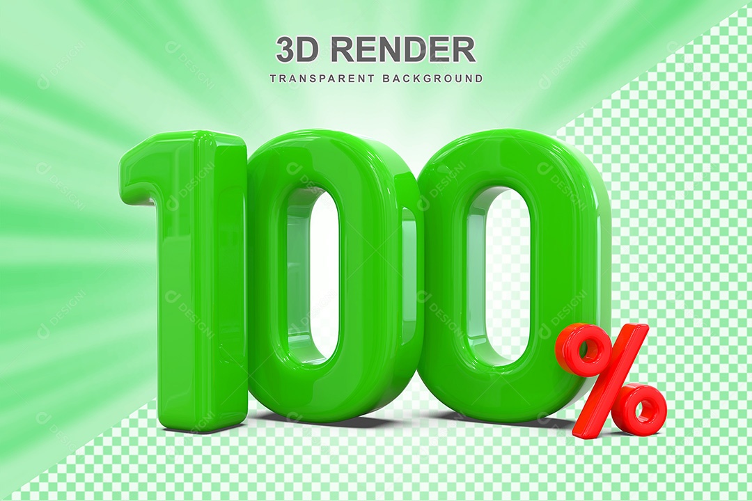 Número 3D 100% Verde e Vermelho Elemento Para Composição PSD