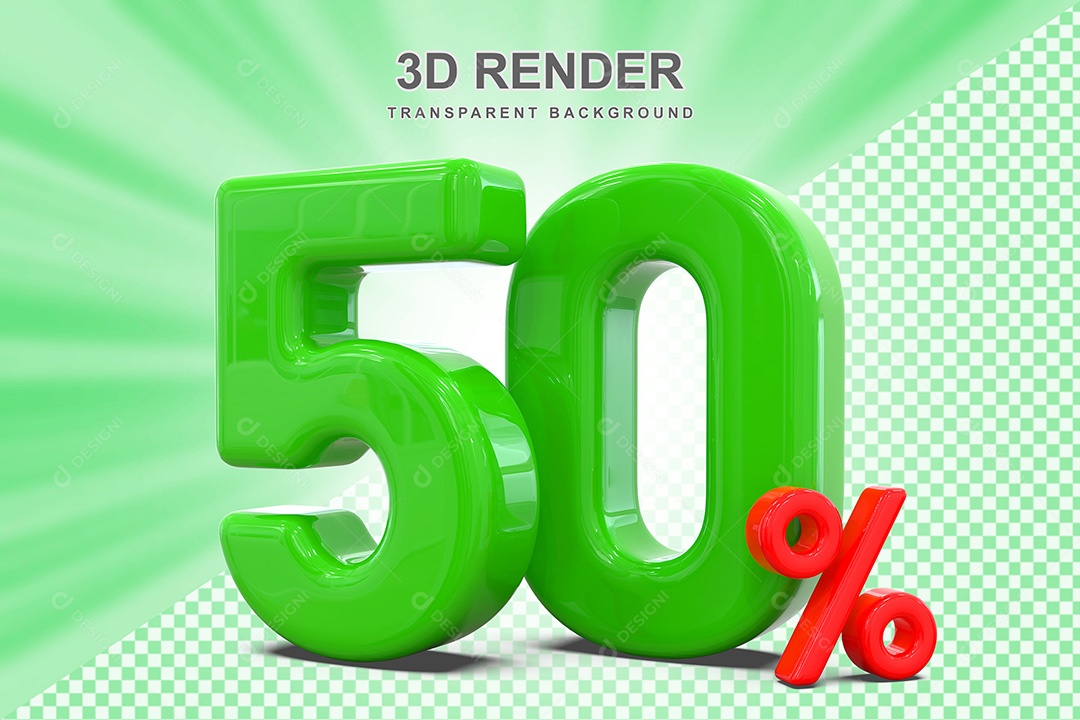 Número 3D 50% Verde e Vermelho Elemento Para Composição PSD