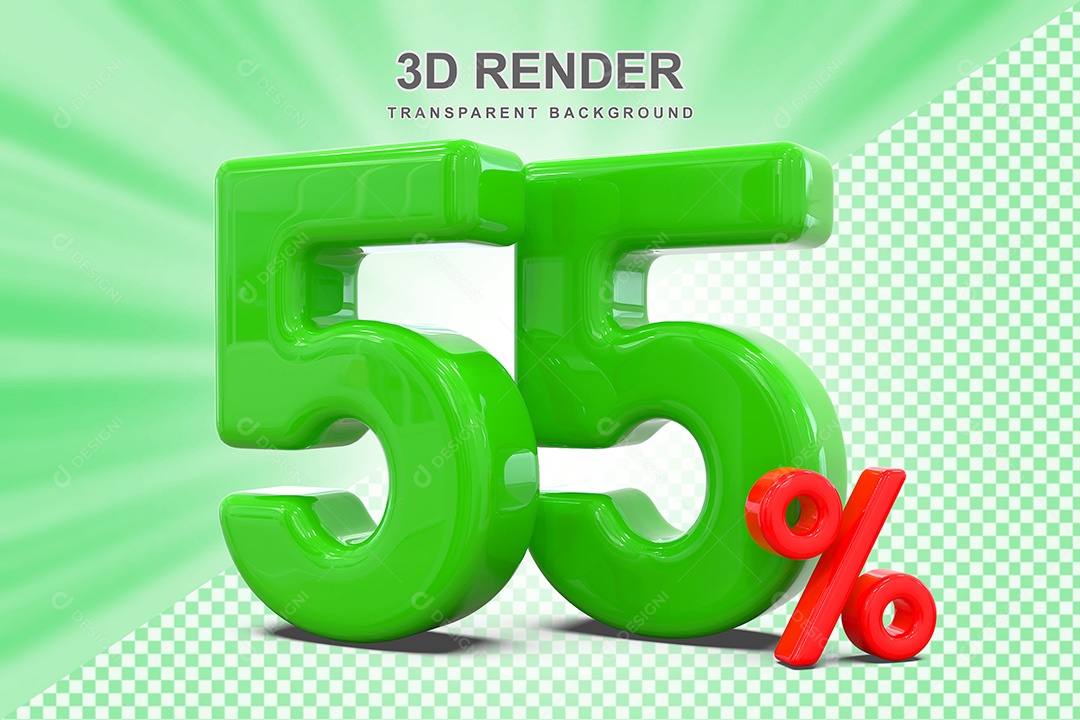 Número 3D 55% Verde e Vermelho Elemento Para Composição PSD