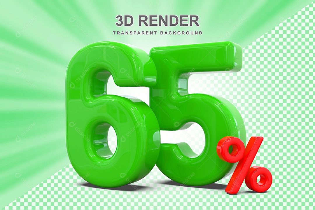 Número 3D 65% Verde e Vermelho Elemento Para Composição PSD