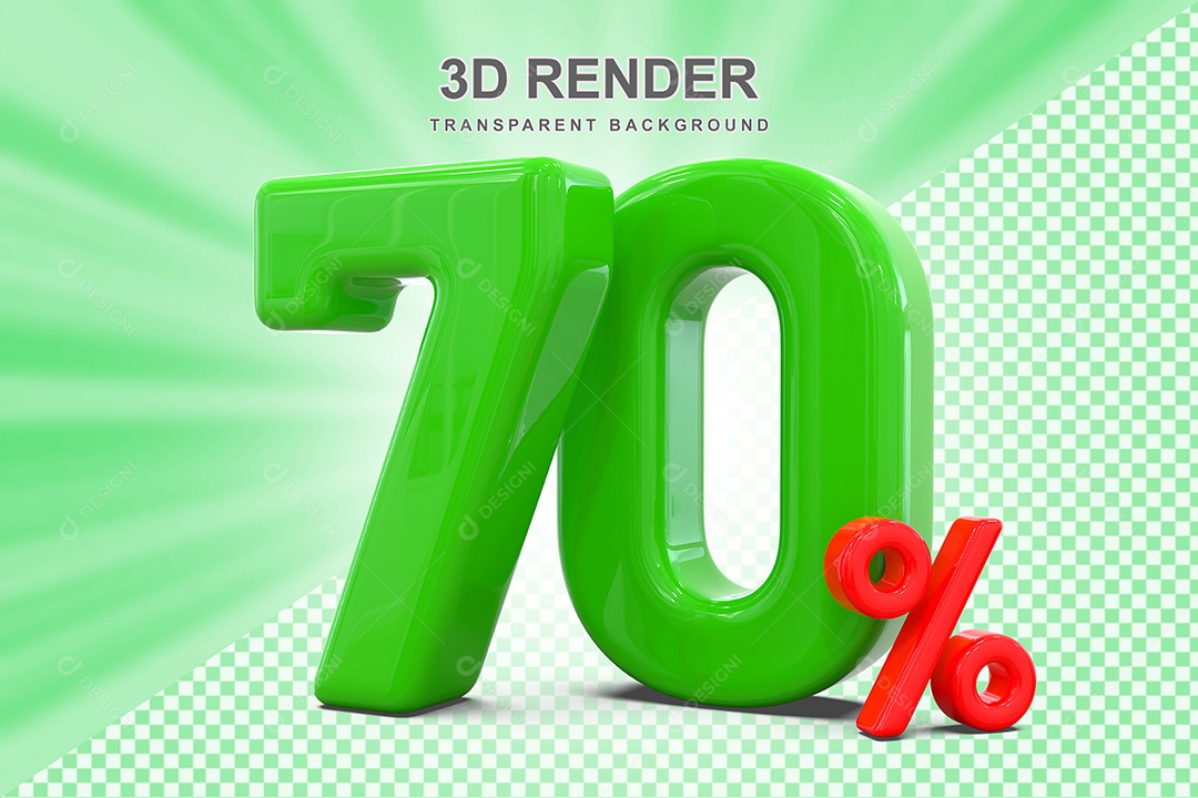 Número 3D 70% Verde e Vermelho Elemento Para Composição PSD