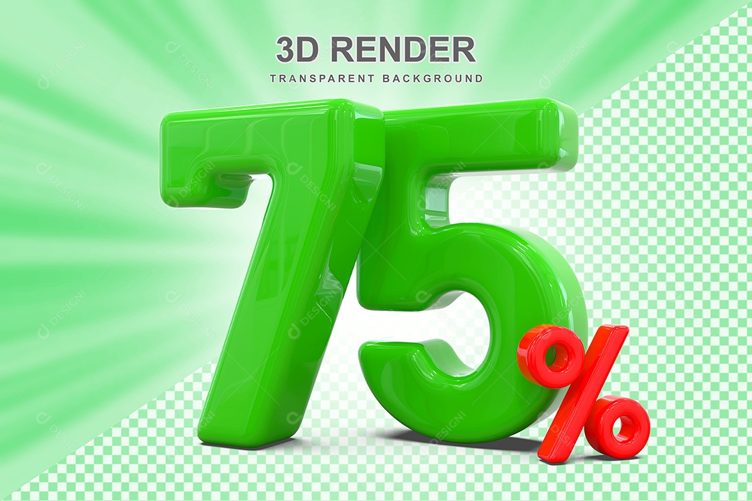 Número 3D 75% Verde e Vermelho Elemento Para Composição PSD