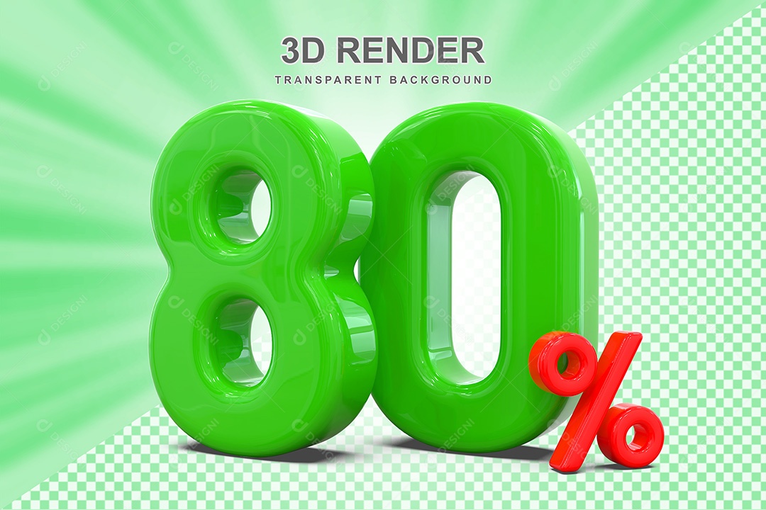 Número 3D 80% Verde e Vermelho Elemento Para Composição PSD