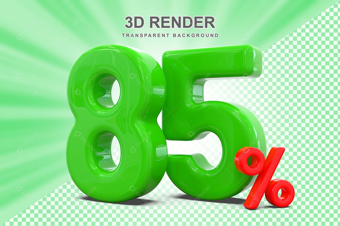 Número 3D 85% Verde e Vermelho Elemento Para Composição PSD