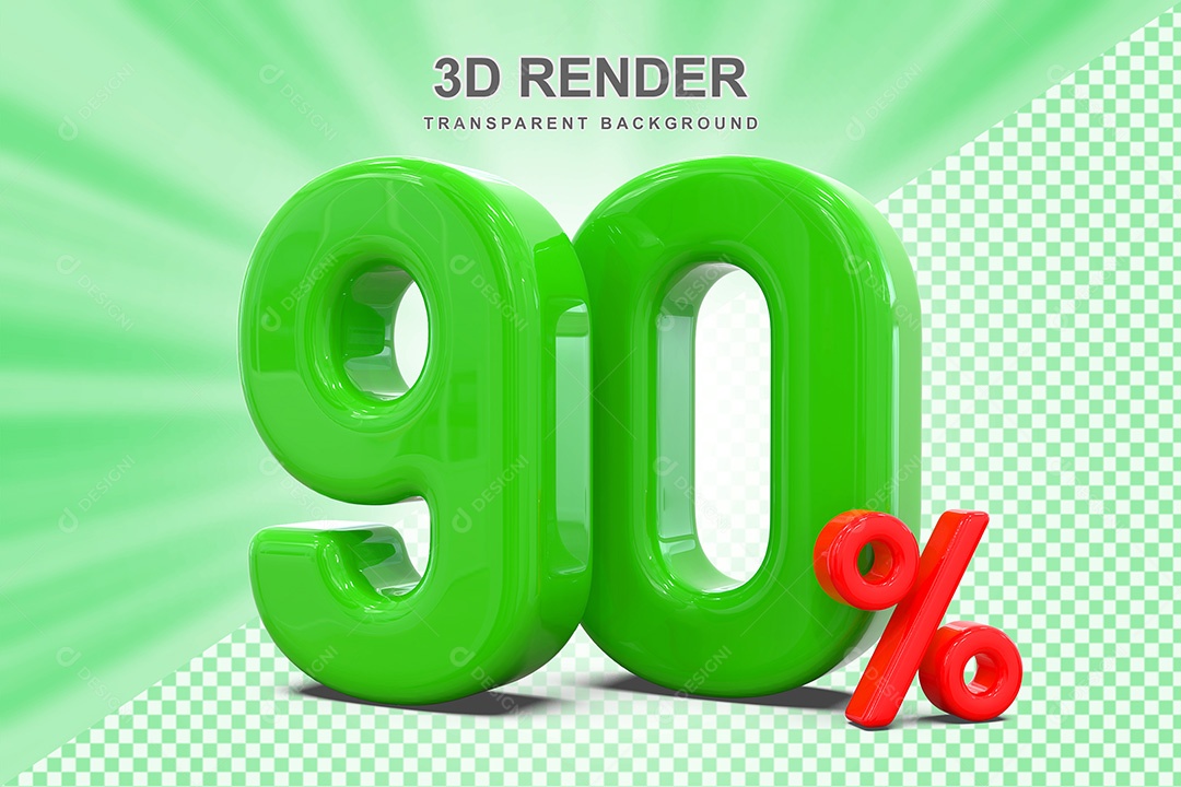 Número 3D 90% Verde e Vermelho Elemento Para Composição PSD