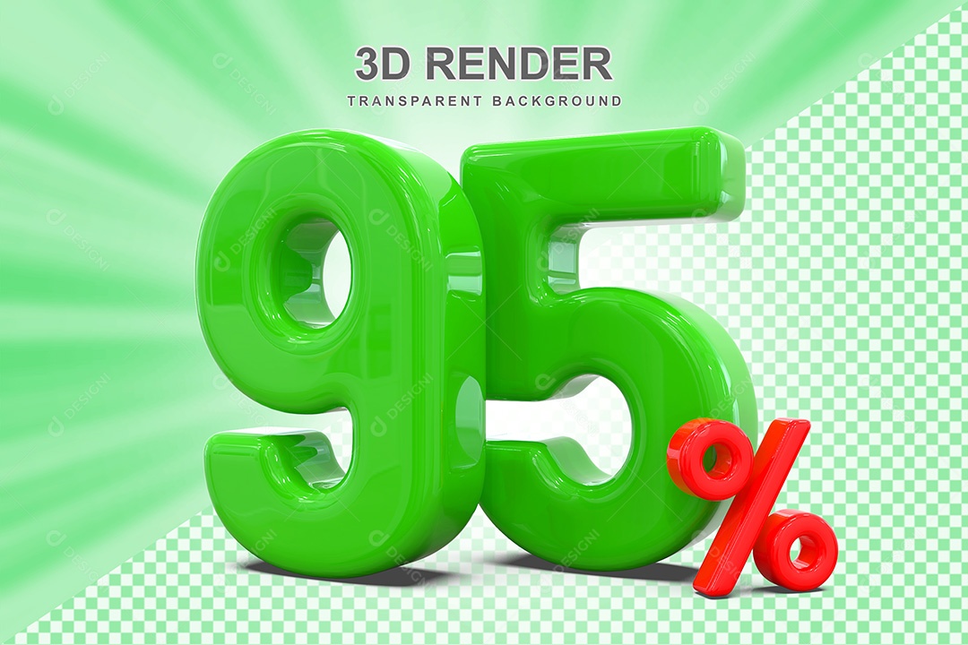 Número 3D 95% Verde e Vermelho Elemento Para Composição PSD
