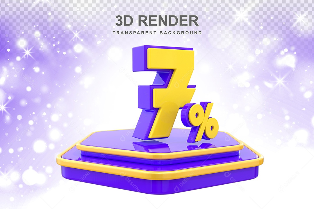 Número 3D 7% Roxo e Amarelo Elemento Para Composição PSD