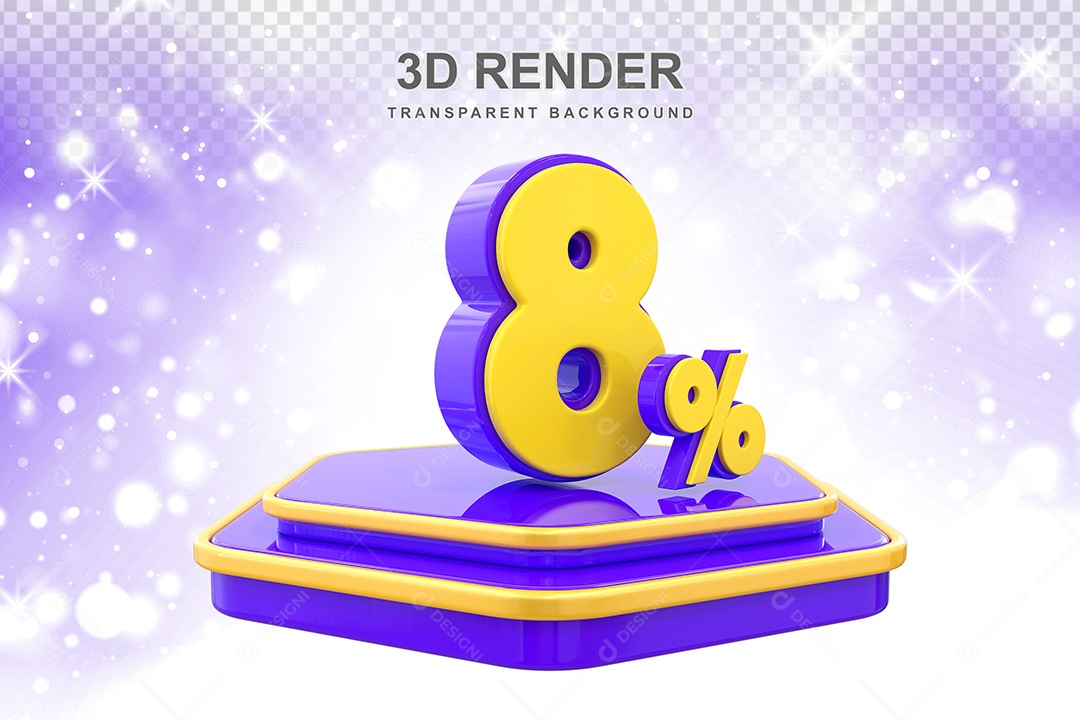 Número 3D 8% Roxo e Amarelo Elemento Para Composição PSD