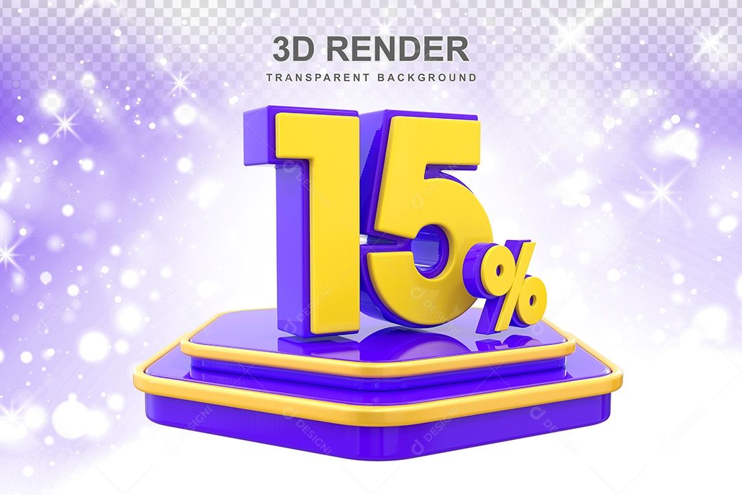 Número 3D 15% Roxo e Amarelo Elemento Para Composição PSD