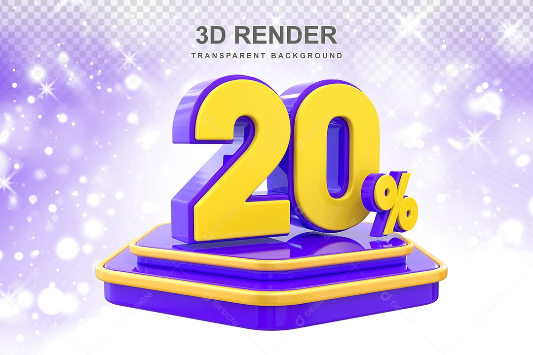 Número 3D 20% Roxo e Amarelo Elemento Para Composição PSD