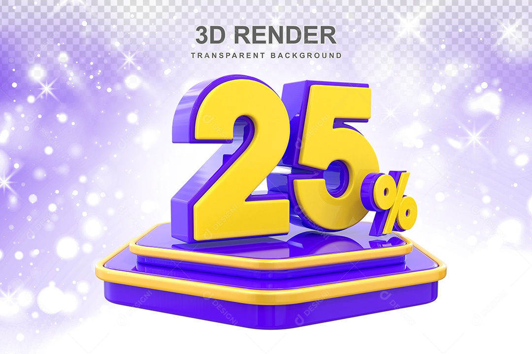 Número 3D 25% Roxo e Amarelo Elemento Para Composição PSD
