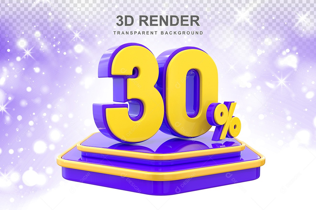 Número 3D 30% Roxo e Amarelo Elemento Para Composição PSD