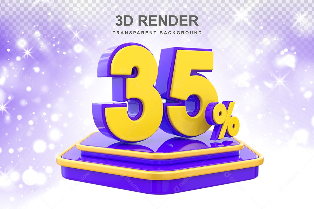Número 3D 35% Roxo e Amarelo Elemento Para Composição PSD