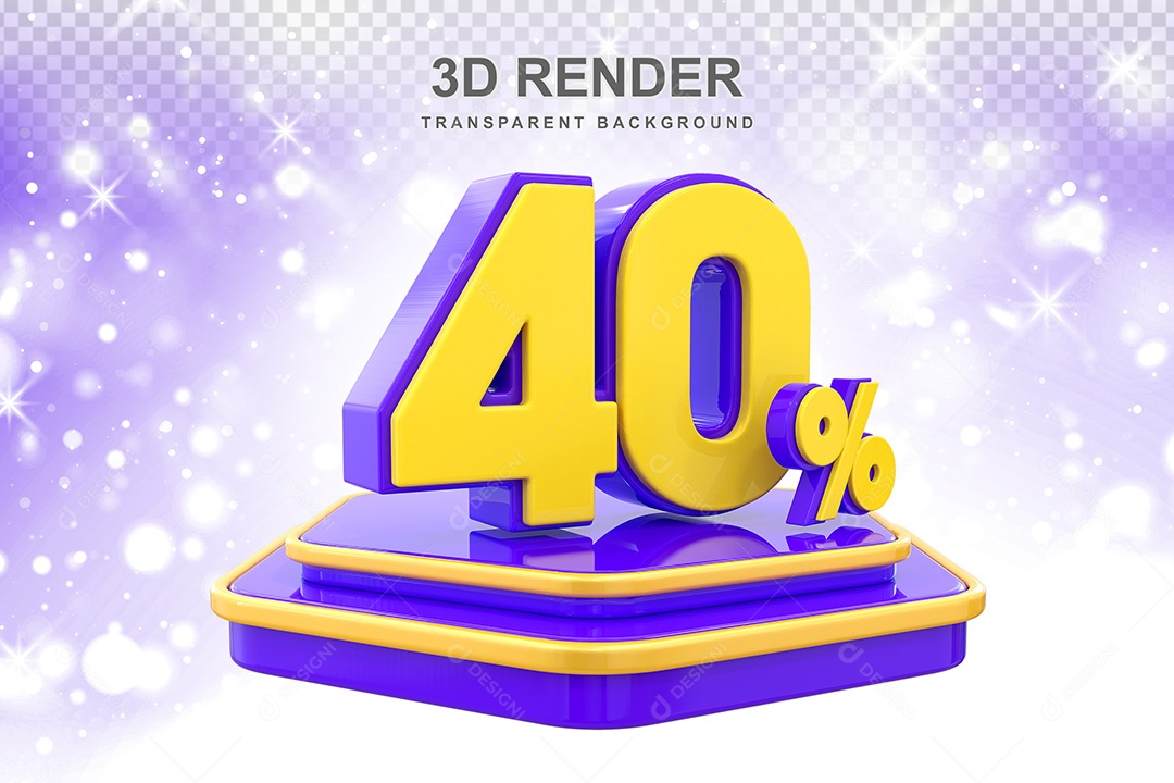 Número 3D 40% Roxo e Amarelo Elemento Para Composição PSD