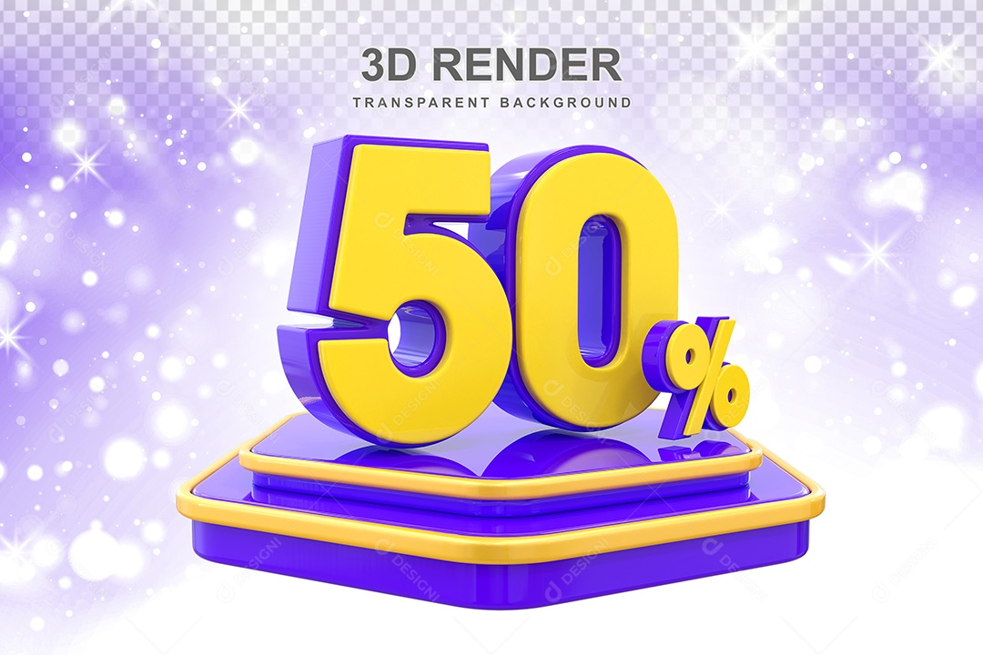 Número 3D 50% Roxo e Amarelo Elemento Para Composição PSD