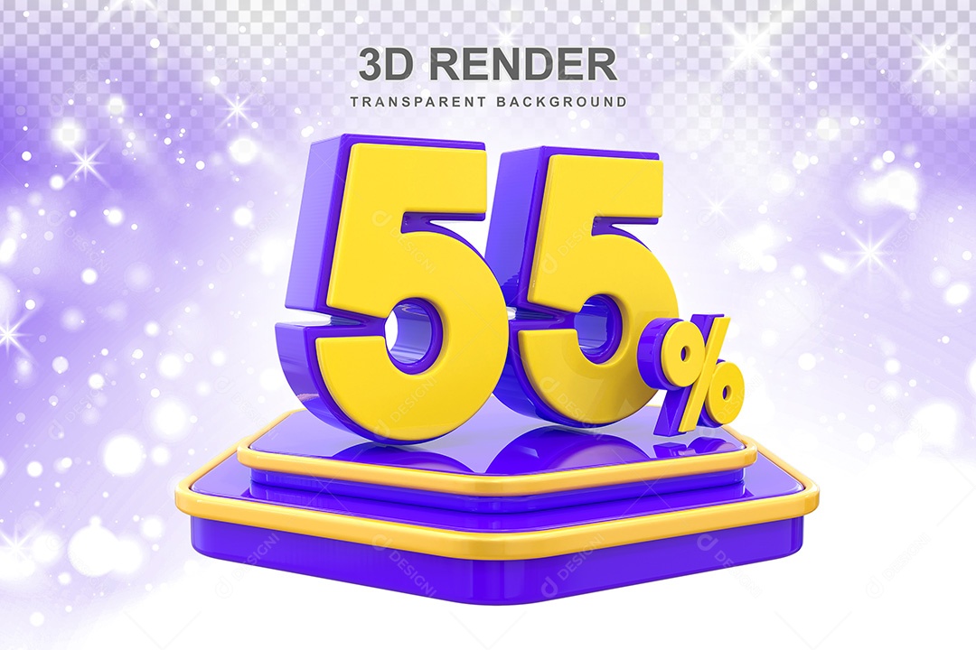 Número 3D 55% Roxo e Amarelo Elemento Para Composição PSD