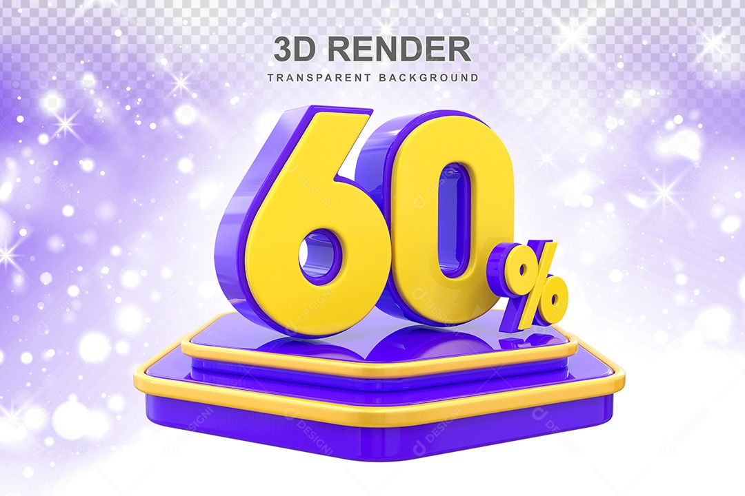 Número 3D 60% Roxo e Amarelo Elemento Para Composição PSD