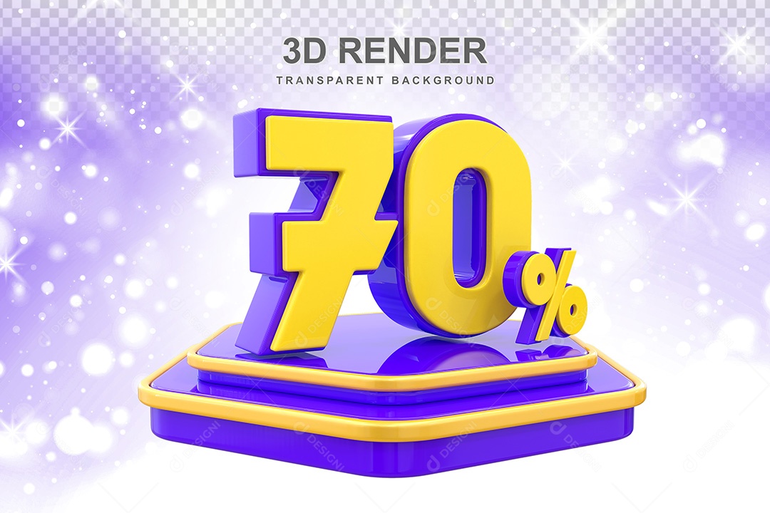 Número 3D 70% Roxo e Amarelo Elemento Para Composição PSD