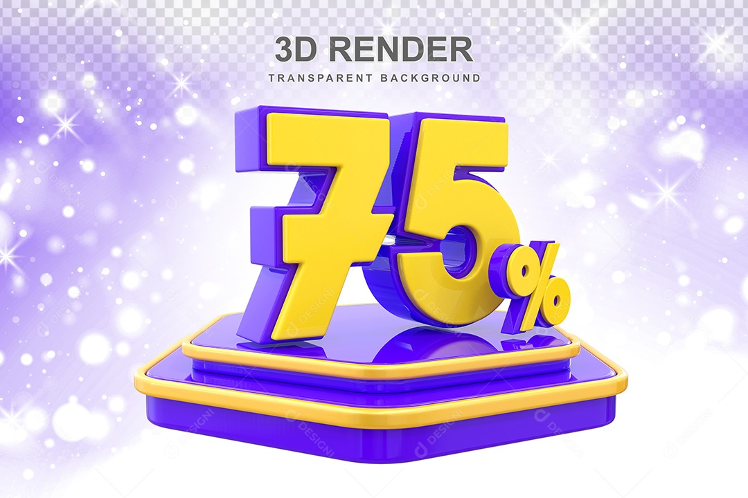Número 3D 75% Roxo e Amarelo Elemento Para Composição PSD