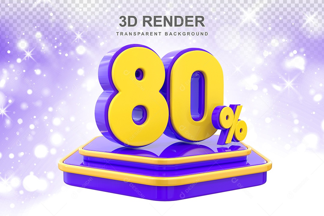 Número 3D 80% Roxo e Amarelo Elemento Para Composição PSD
