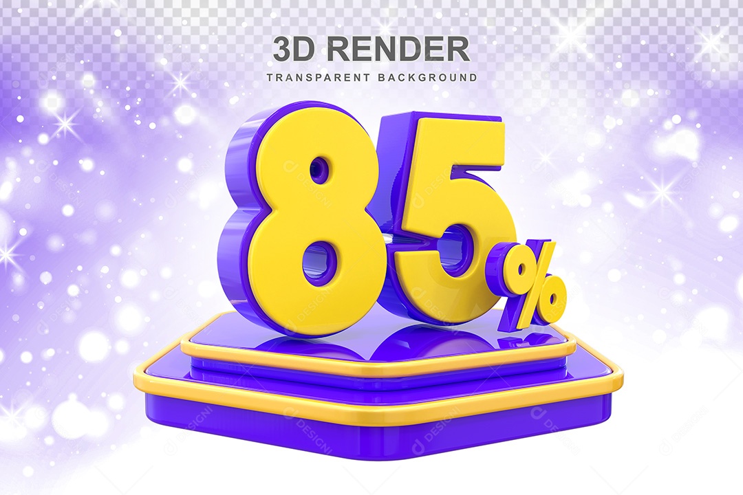Número 3D 85% Roxo e Amarelo Elemento Para Composição PSD