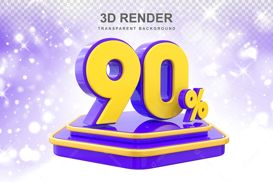 Número 3D 90% Roxo e Amarelo Elemento Para Composição PSD