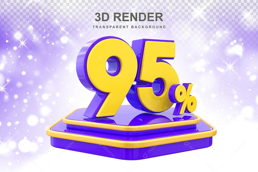Número 3D 95% Roxo e Amarelo Elemento Para Composição PSD