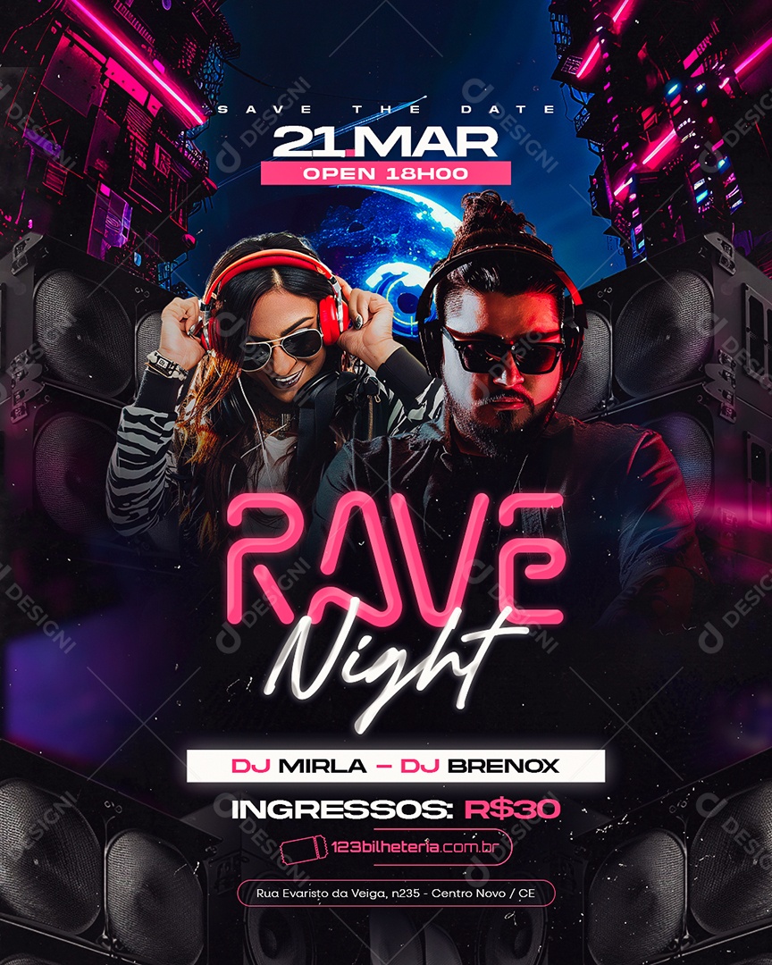 Flyer Rave Night Social Media PSD Editável