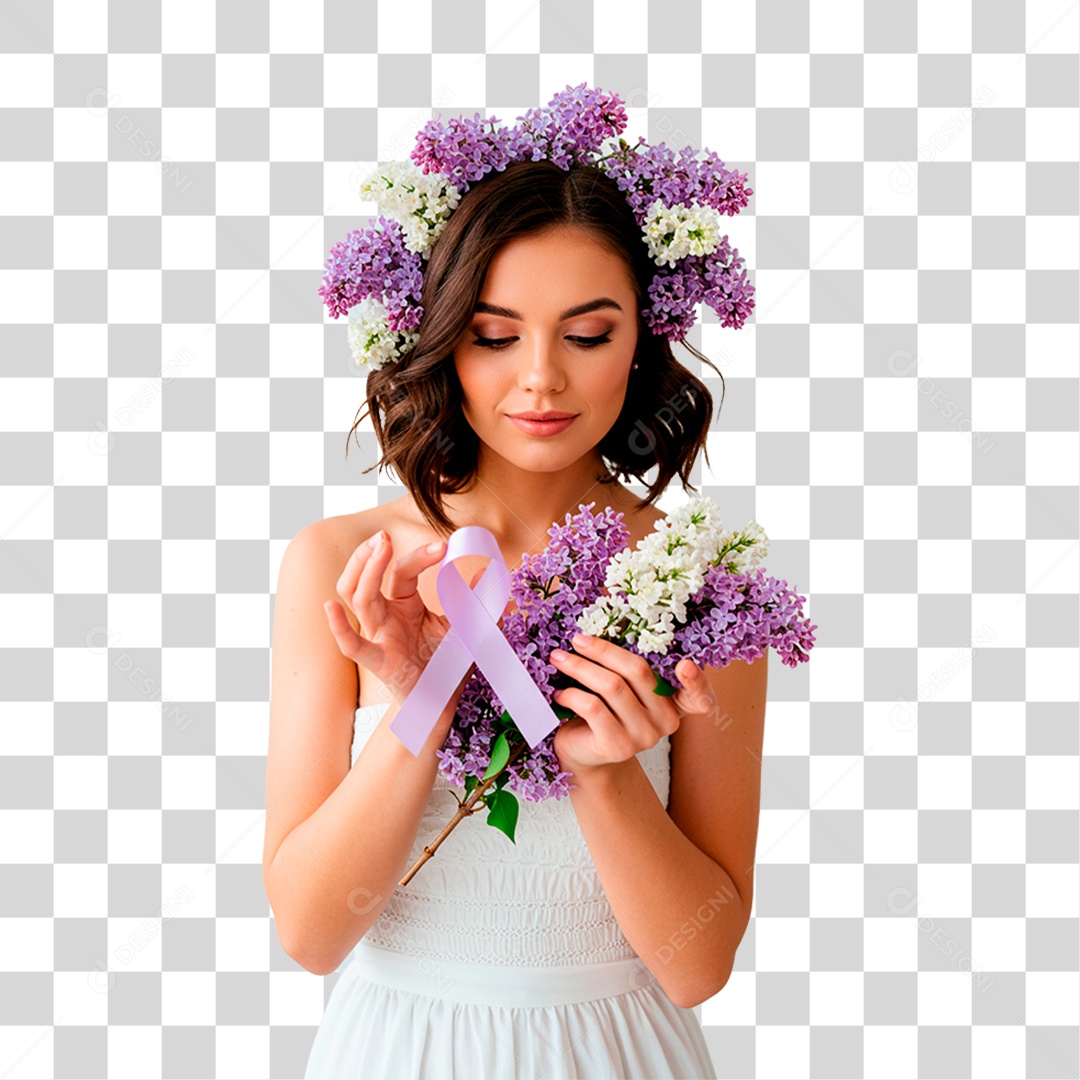 Mulher com Fita Roxa PNG Transparente