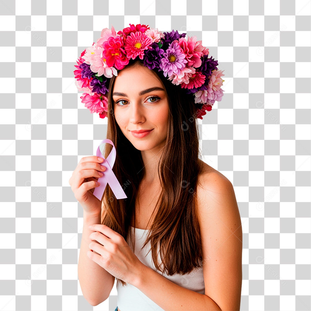 Mulher com Fita Roxa PNG Transparente