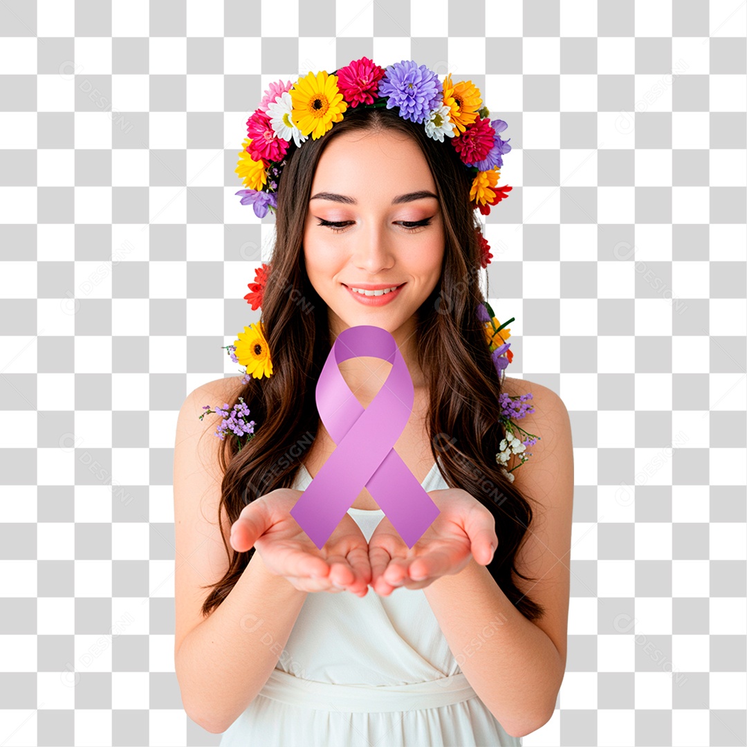 Mulher com Fita Roxa PNG Transparente