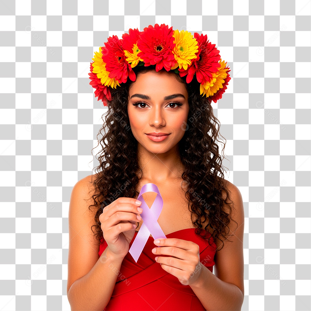 Mulher com Fita Roxa PNG Transparente