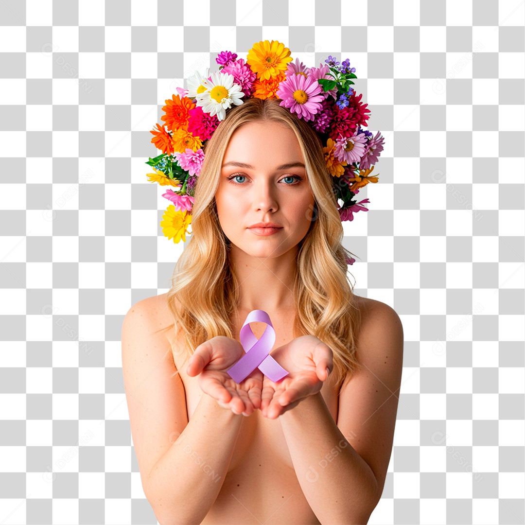 Mulher com Fita Roxa PNG Transparente