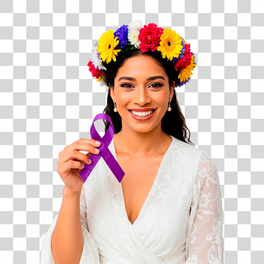 Mulher com Fita Roxa PNG Transparente