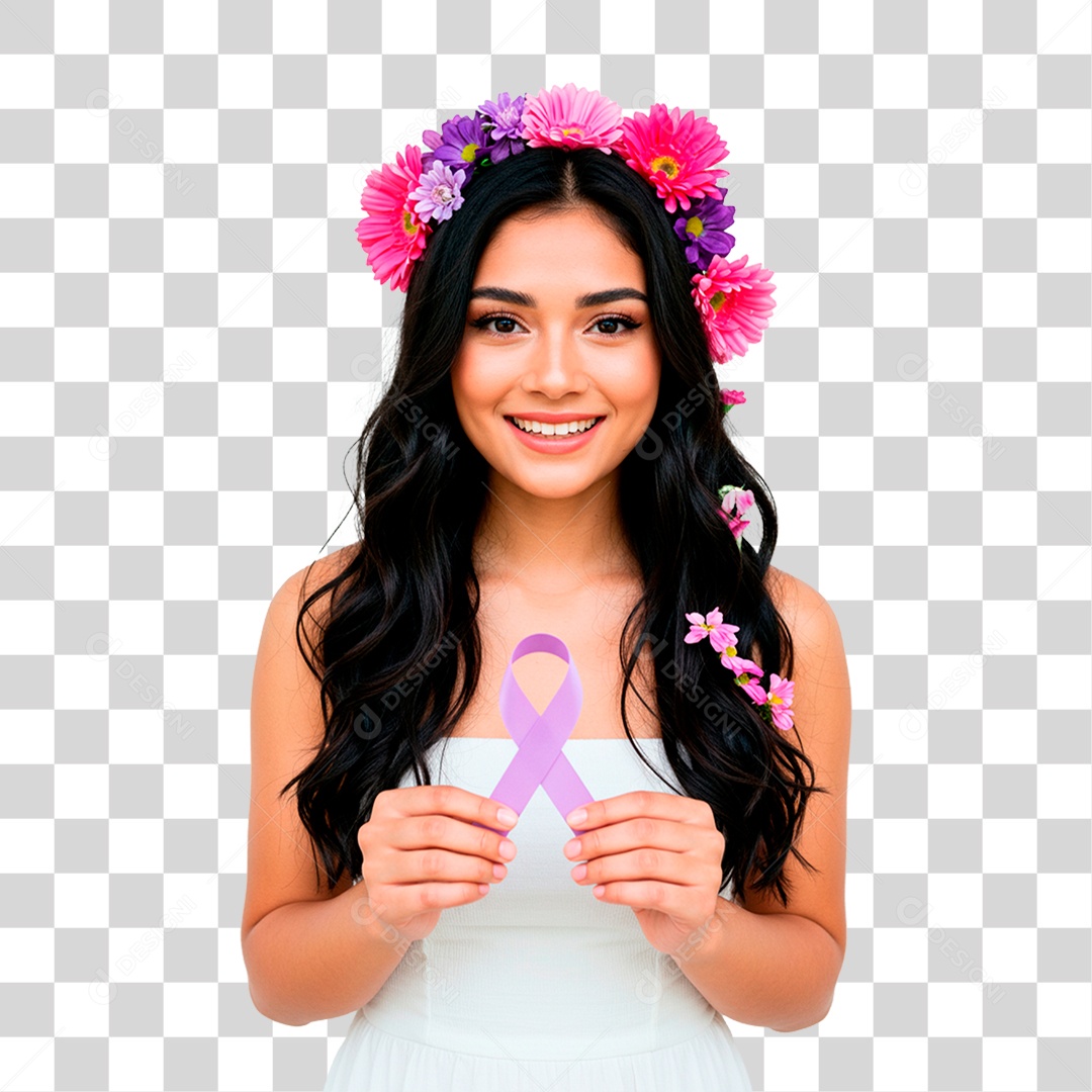 Mulher com Fita Roxa PNG Transparente
